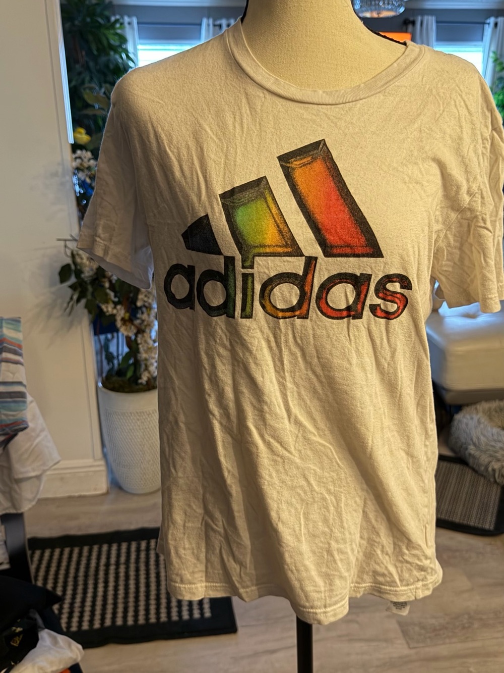 adidas White Tee with Gradient Rainbow Trefoil Logo